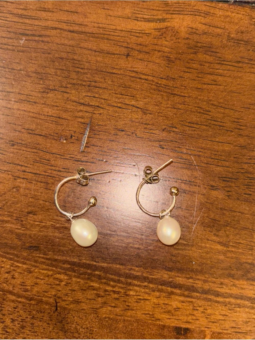 Sterling Silver Hoop Earrings with Cream Fresh Water Pearl Drops